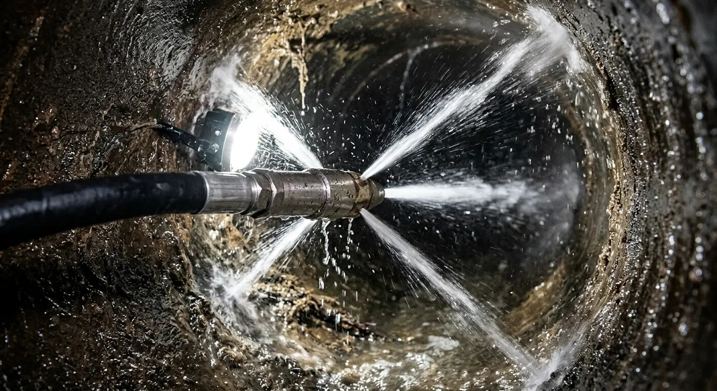High-pressure hydro jetting nozzle cleaning sewer pipe for Storm Drain Cleaning in Rowley